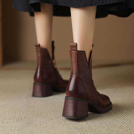 秋冬新款，头层牛皮粗跟圆头短靴YX-A1010 商品图1