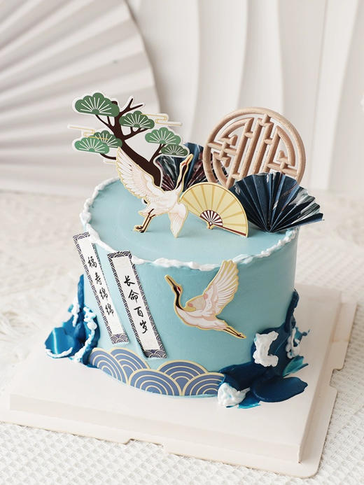 清新素雅寿星蛋糕，淡淡蓝色，恬静优雅，寓意拦下所有不好，只剩平安甜蜜💕 商品图1