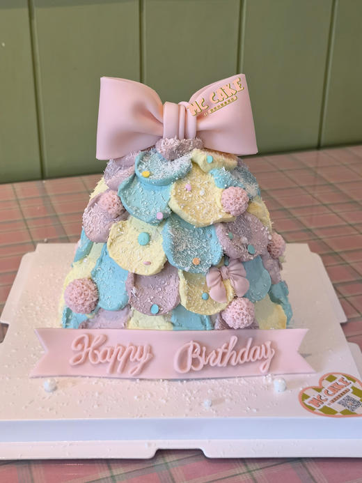 马卡龙色系圣诞树蝴蝶结蛋糕 商品图0