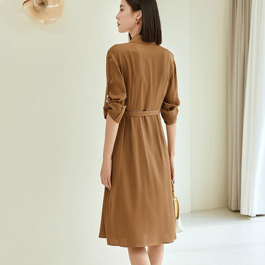 玳莎拼色复古真丝衬衫裙秋季新款中长款气质收腰高级感连衣裙  DC35301 商品图3