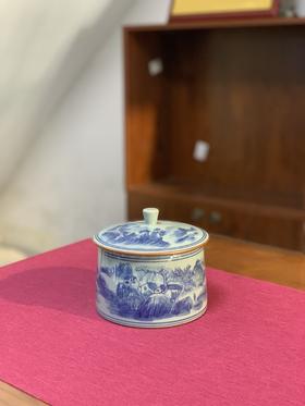 柴窑陶泥山水茶叶罐