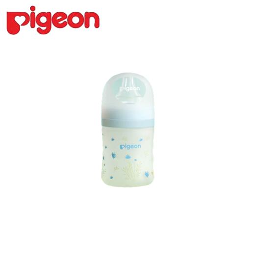 贝亲自然实感Ⅲ硅橡胶护层宽口径彩绘玻璃奶瓶160ml（S号奶嘴）-幽蓝矢车菊 商品图0