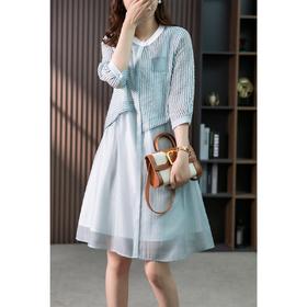 85725原形竖条纹拼接连衣裙女设计感小众2024春夏季新款衬衫裙宽松裙子