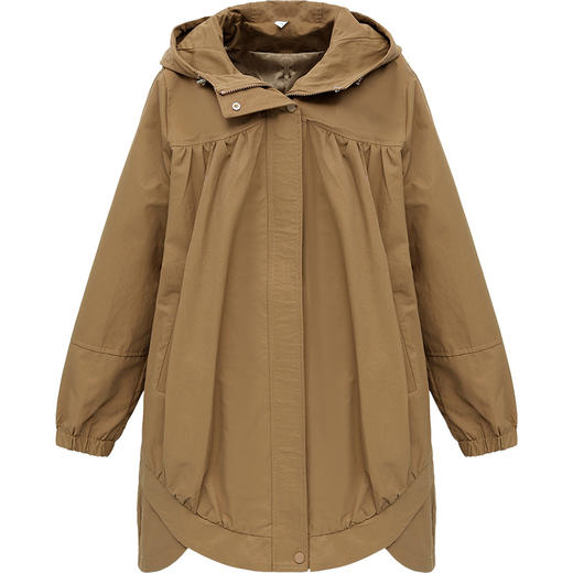 QYM 23X209-Y纯色外套连帽中长款宽松时尚优雅不对称风衣 商品图4