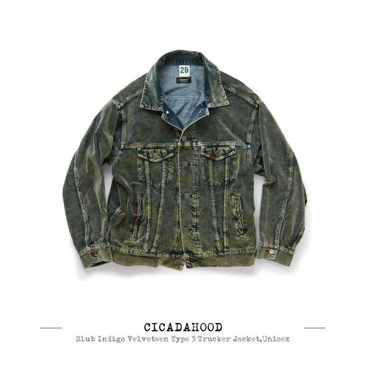 Cicadahood靛蓝纯棉平绒Type 3 Trucker Jacket卡车司机夹克 重工炒洗复古喷料 无性别 商品图0