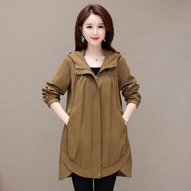 QYM 23X209-Y纯色外套连帽中长款宽松时尚优雅不对称风衣