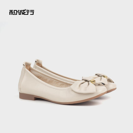和诚行 2023秋冬新款舒适百搭女蝴蝶结浅口平跟单鞋芭蕾鞋0810228 商品图0