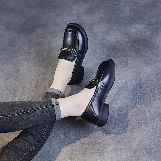 头层牛皮乐福鞋，秋季新款英伦风复古小皮鞋一脚蹬单鞋子ZM231263 商品图2