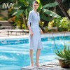 IWY/蓝色高端连衣裙女气质V领修身显瘦医美工服美容院职业装Q772-L 商品缩略图4