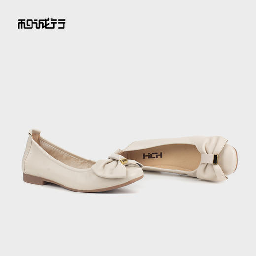 和诚行 2023秋冬新款舒适百搭女蝴蝶结浅口平跟单鞋芭蕾鞋0810228 商品图3