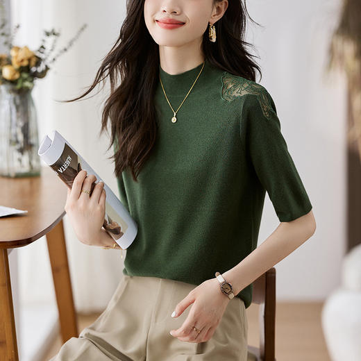 中袖上衣羊毛衫女新款，春秋季洋气网纱半高领毛衣内搭打底衫CC-LL-802 商品图5