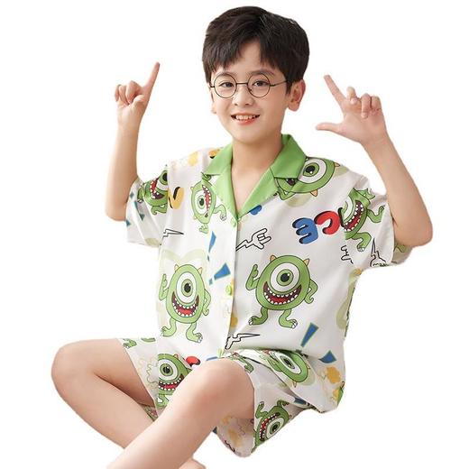 新款儿童睡衣男童夏季冰丝薄款短袖套装中大童男孩夏天卡通家居服 商品图4