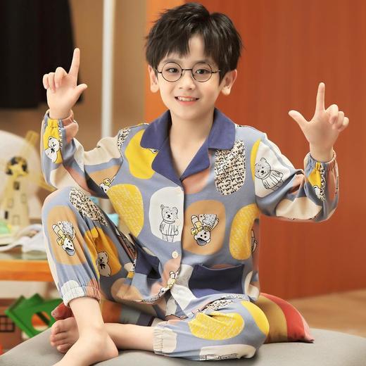 儿童睡衣男童夏季冰丝长袖中大童13岁男孩空调家居服薄款亲子套装 商品图0