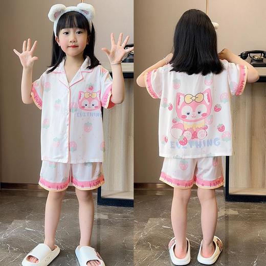 儿童睡衣女童夏季冰丝薄款短袖套装夏天小女孩公主宝宝凉爽家居服 商品图0