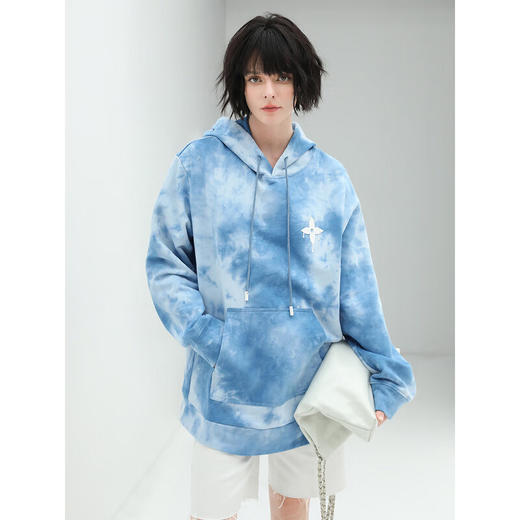 COCOBELLA手工扎染纯棉通勤连帽卫衣秋休闲舒适套头帽衫SE530 商品图2