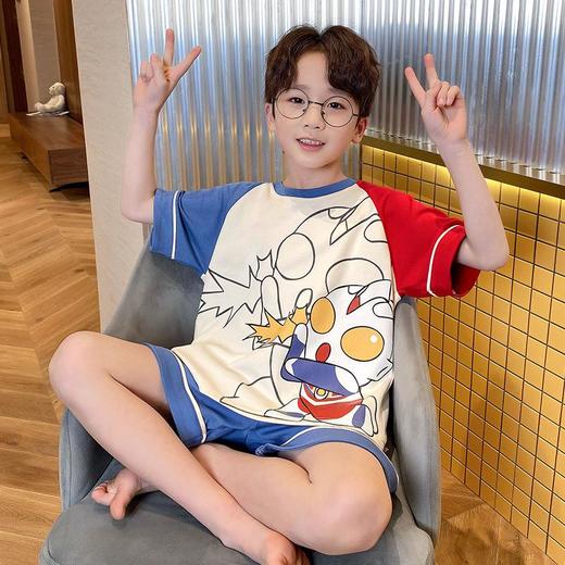 新款儿童睡衣夏季男童纯棉圆领短袖男孩中大童家居服两件套装薄款 商品图2
