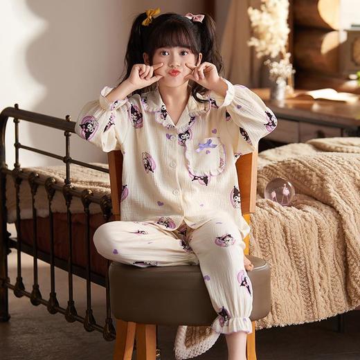 新款女童睡衣儿童长袖薄款纯棉春秋纱布棉套装中大童小女孩家居服 商品图0
