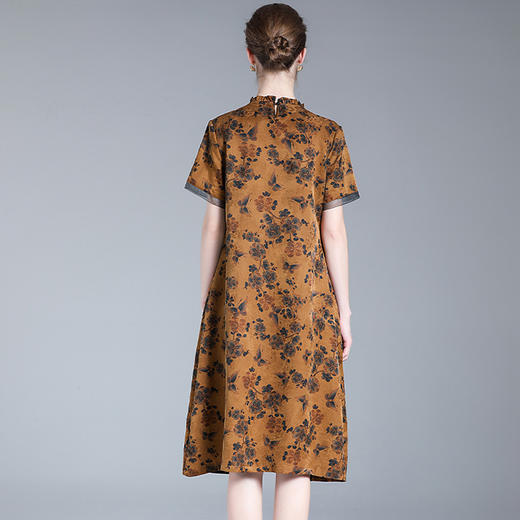 XT 23111-4梅蝶阔版重磅真丝花罗香云纱连衣裙桑蚕丝大气裙 商品图3