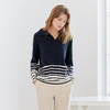 【条纹撞色V领套衫】23年秋冬新品女士针织套衫时尚条纹直筒宽松上衣 商品缩略图1