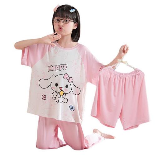 儿童莫代尔睡衣夏季女童短袖薄款三件套女孩中大童夏款家居服套装 商品图4