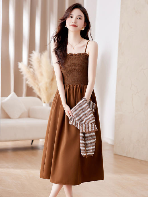 秋季新款，气质时尚优雅条纹针织开衫修身吊带连衣裙两件套HR-WA23679 商品图3