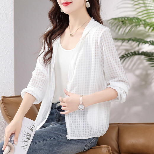 时尚百搭，薄款透气白色衣夏装新款简约休闲大码开衫外套AHM-xde2160 商品图0