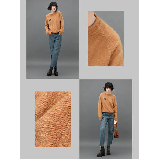 COCOBELLA质感皮标软糯绒感毛衣插肩袖圆领针织衫MZ183 商品图3