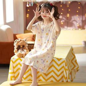 儿童睡衣夏季新款纯棉短袖女童睡裙中大童棉纱布女孩亲子装连衣裙