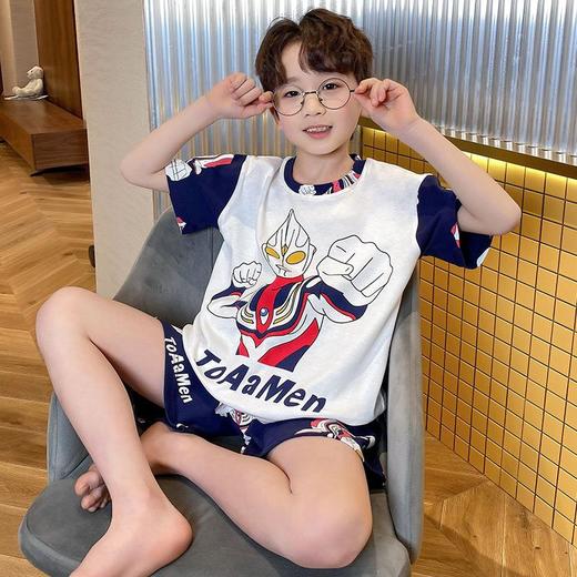 新款儿童睡衣夏季男童纯棉圆领短袖男孩中大童家居服两件套装薄款 商品图1