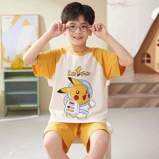 莫代尔儿童睡衣夏季薄款男童家居服套装大童夏天小男孩短袖空调服 商品图0