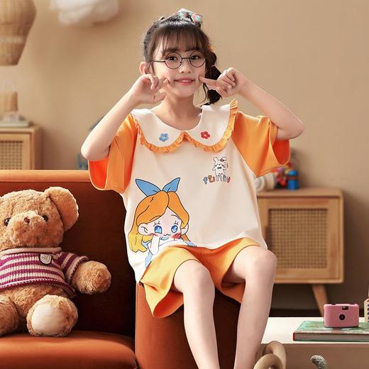 女童睡衣夏季新款短袖纯棉可爱女孩超萌公主娃娃领宝宝夏天家居服 商品图1