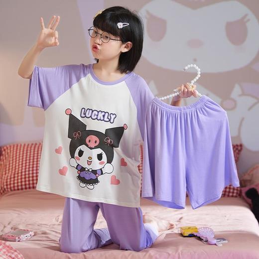 儿童莫代尔睡衣夏季女童短袖薄款三件套女孩中大童夏款家居服套装 商品图2