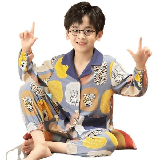 儿童睡衣男童夏季冰丝长袖中大童13岁男孩空调家居服薄款亲子套装 商品图4