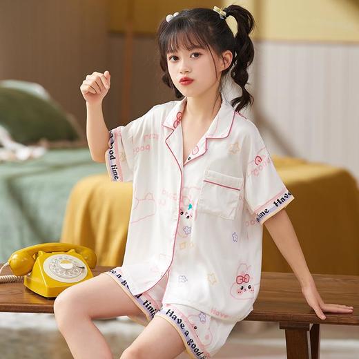 儿童睡衣女童夏季冰丝薄款短袖套装夏天小女孩公主宝宝凉爽家居服 商品图3