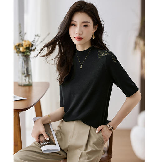 中袖上衣羊毛衫女新款，春秋季洋气网纱半高领毛衣内搭打底衫CC-LL-802 商品图3