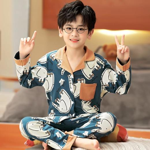 儿童睡衣男童夏季冰丝长袖中大童13岁男孩空调家居服薄款亲子套装 商品图3