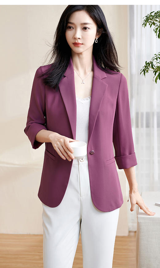 牛奶丝滑小西装 职场甜飒女神 7色可选 米思阳夏春知性优雅一粒扣修身显瘦七分袖西装外套女1838 商品图5