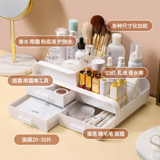 【多层抽屉化妆盒】大容量分区宿舍整理储物盒 化妆品护肤梳妆台桌面放置盒 商品图3
