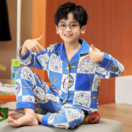 儿童睡衣男童夏季冰丝长袖中大童13岁男孩空调家居服薄款亲子套装 商品图2