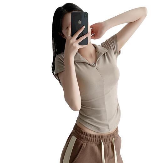 【多巴胺穿搭纯欲拉链短袖t恤】夏季新款修身外穿辣妹收腰半袖上衣大小胸都HEN适合，丰满的性感 休闲又清爽-可咸可甜~~ 商品图4