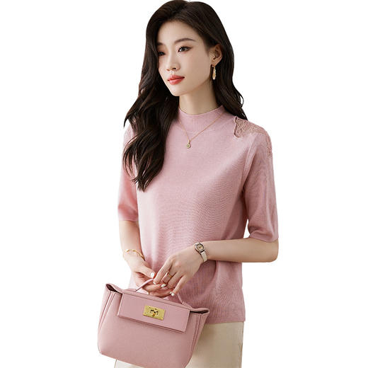 中袖上衣羊毛衫女新款，春秋季洋气网纱半高领毛衣内搭打底衫CC-LL-802 商品图4