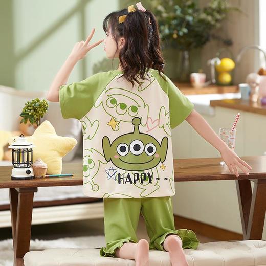 儿童睡衣夏季纯棉短袖薄款套装女童女孩卡通七分裤夏天洋气家居服 商品图1