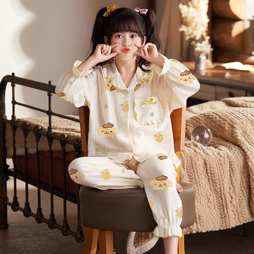 新款女童睡衣儿童长袖薄款纯棉春秋纱布棉套装中大童小女孩家居服 商品图3