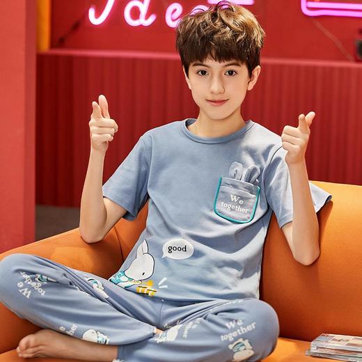 儿童睡衣男童夏季短袖长裤纯棉薄款男孩中大童春秋家居服两件套装 商品图1