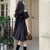 【法式初恋甜美连衣裙女】学院风娃娃领宽松中长款气质小黑裙，大码女装胖mm宽松遮肉显瘦，娃娃领连衣裙夏季新款短袖遮肚减龄裙子 商品缩略图2