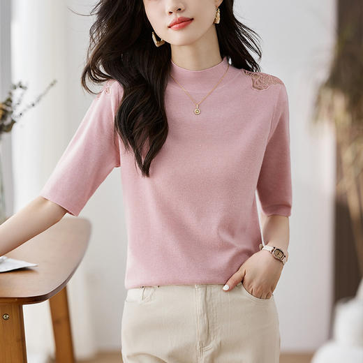 中袖上衣羊毛衫女新款，春秋季洋气网纱半高领毛衣内搭打底衫CC-LL-802 商品图6