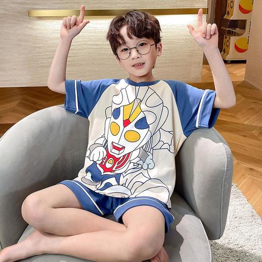 新款儿童睡衣夏季男童纯棉圆领短袖男孩中大童家居服两件套装薄款 商品图3