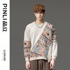 PINLI品立秋季新品拼接提花卫衣男士圆领民族风宽松上衣潮牌B233109012 商品缩略图3