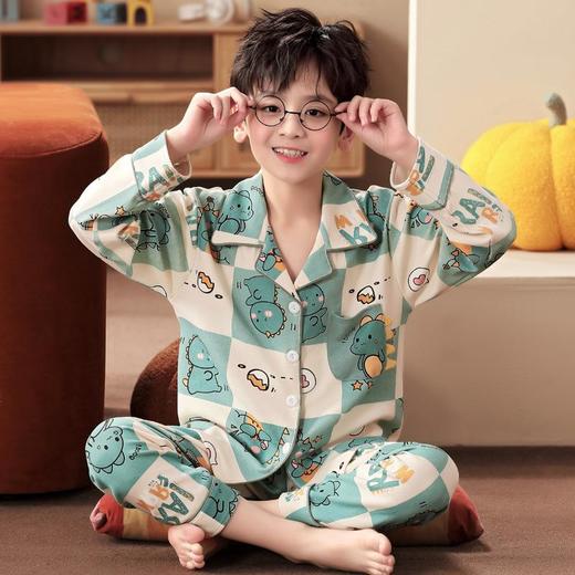 儿童睡衣男童夏季冰丝长袖中大童13岁男孩空调家居服薄款亲子套装 商品图1