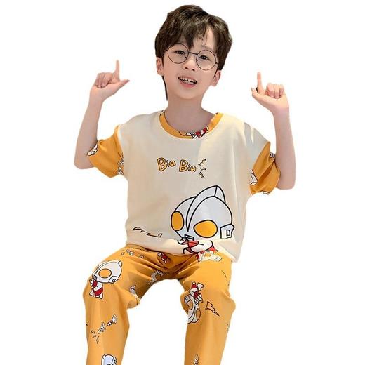 儿童睡衣男孩薄款男童纯棉夏季短袖长裤中大童小孩全棉家居服套装 商品图4